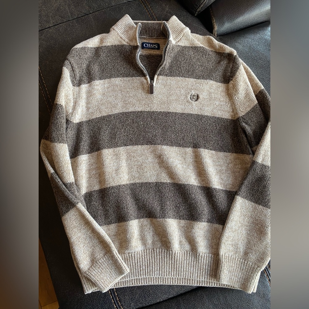 Chaps Men's Zip-Up Sweater - Brown and Cream